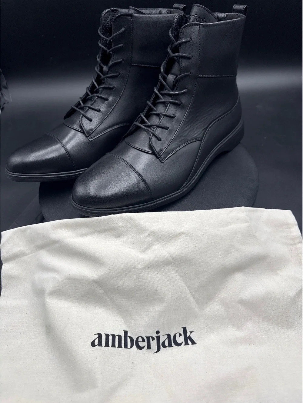 Amberjack Black Leather Lace-Up Ankle Boots